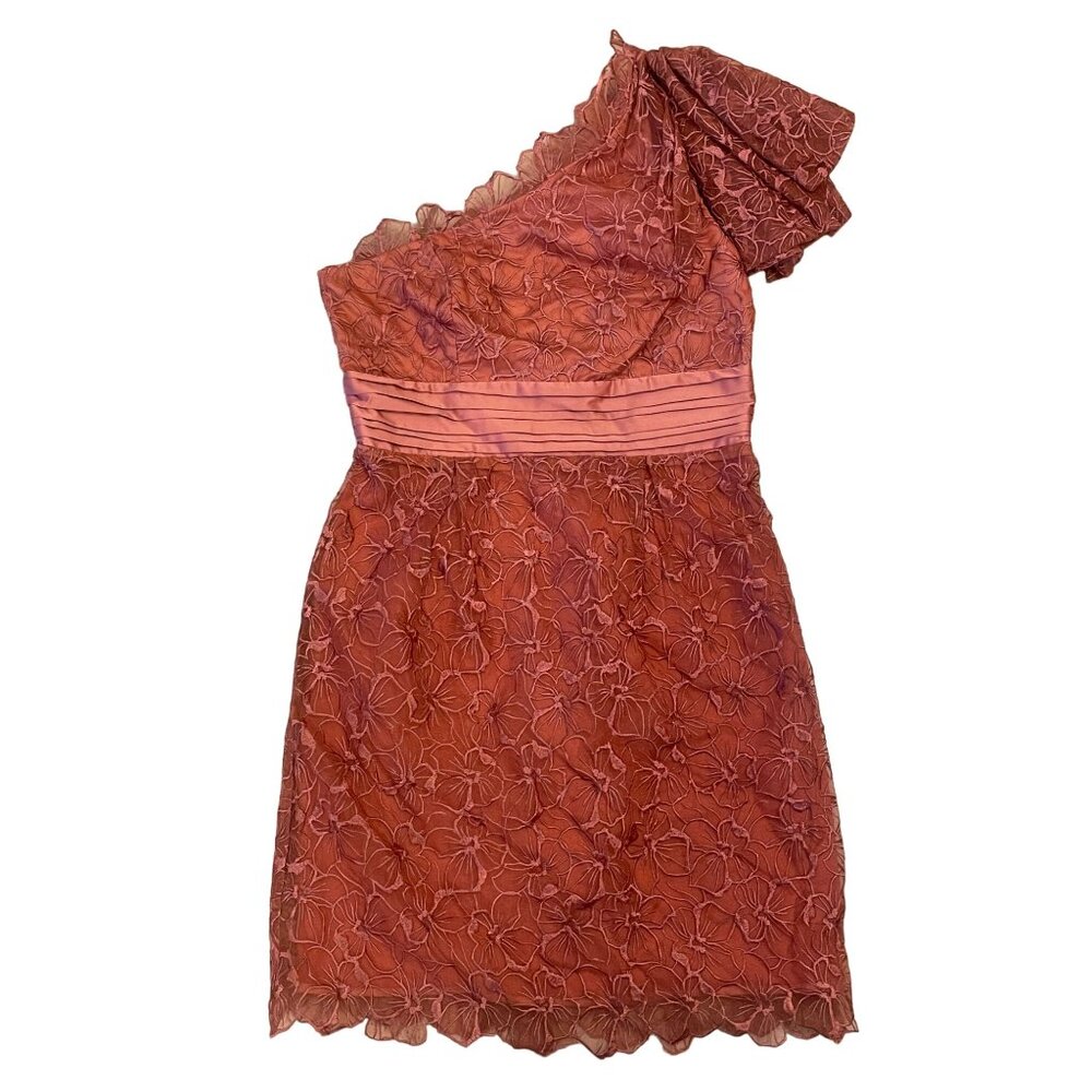 Jessica Simpson One shoulder embroidered floral lace cocktail dress sz 6 pink
